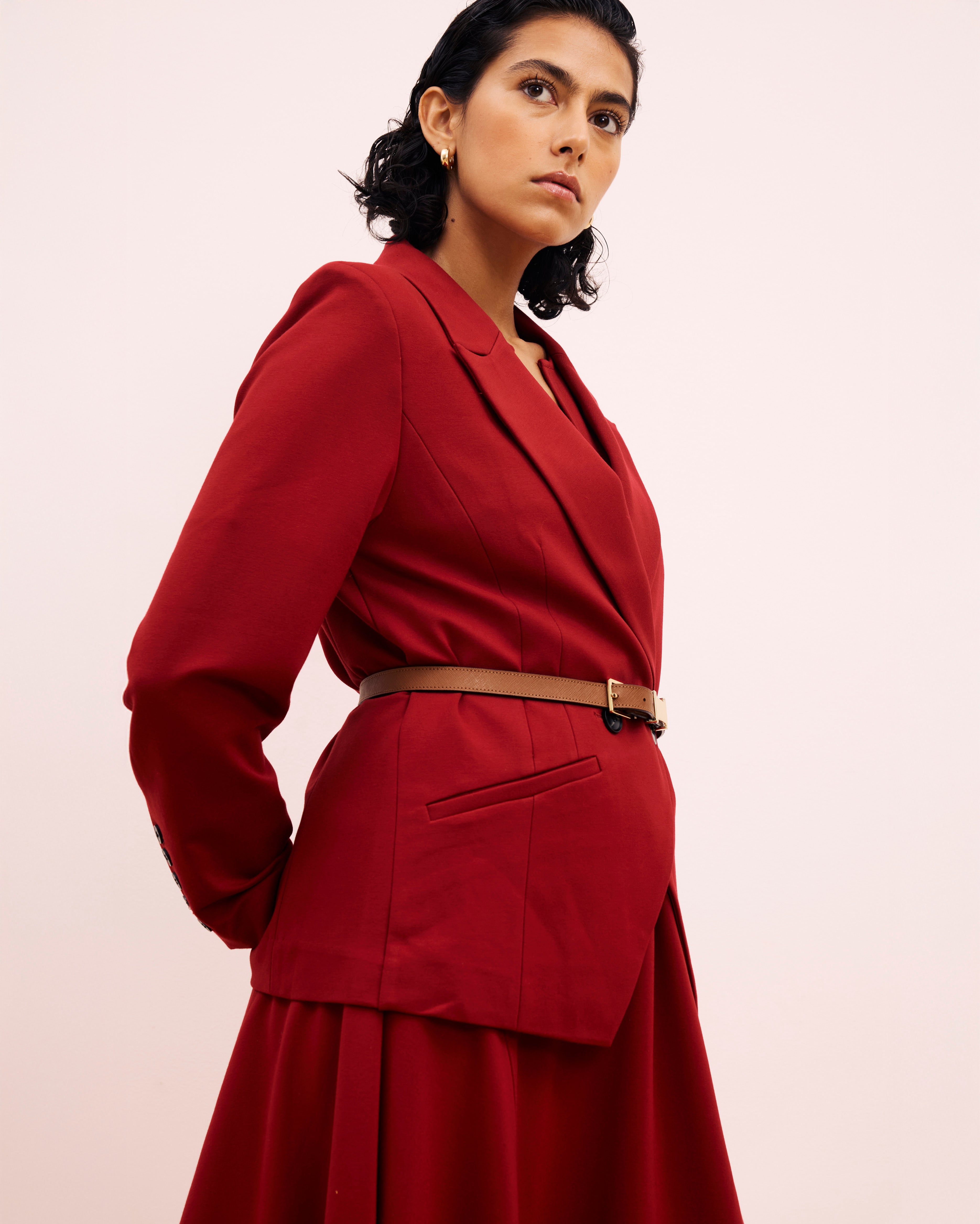 Bianca Double Breasted Ponte Blazer - Garnet