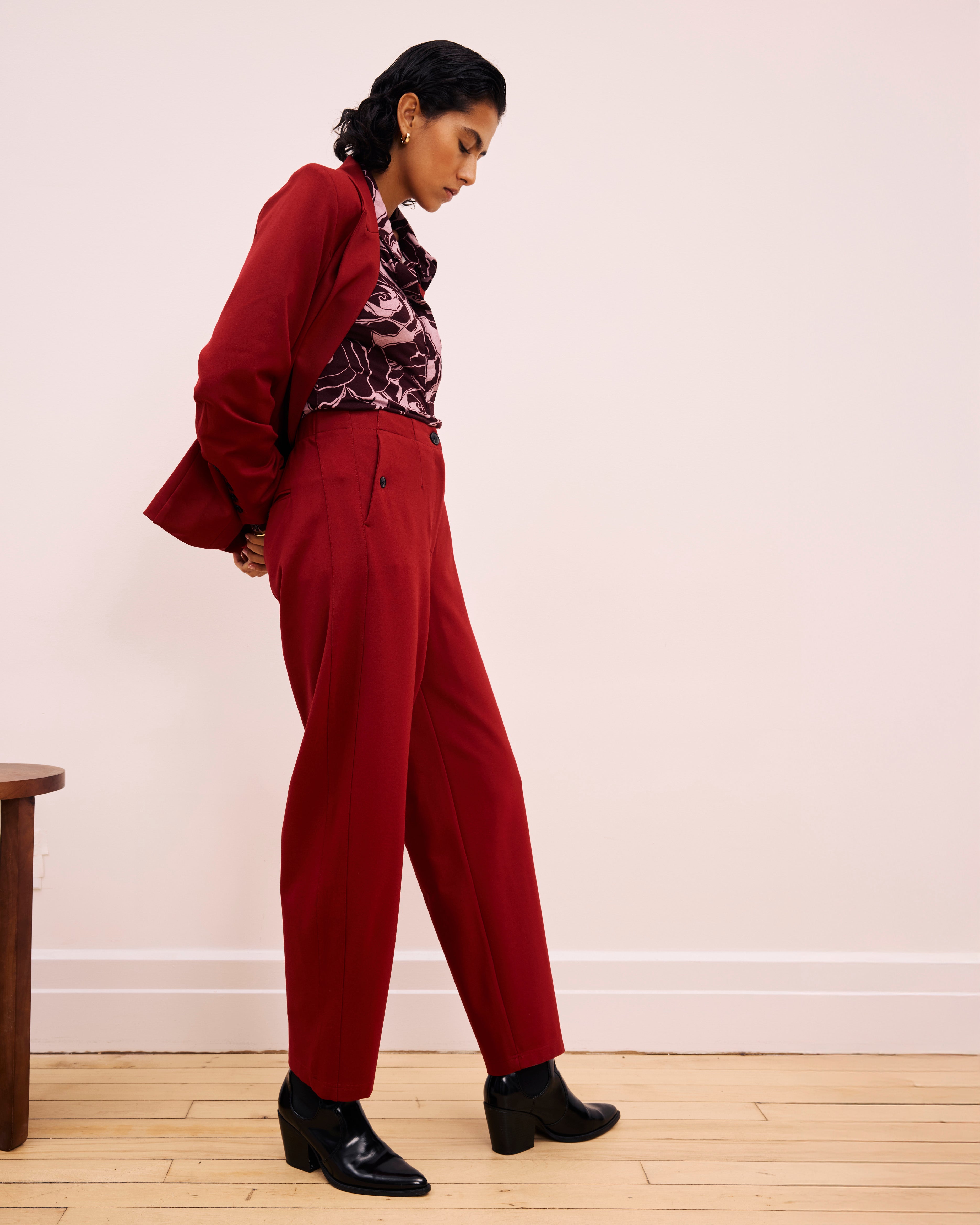 Audrey Tailored Ponte Pants - Garnet