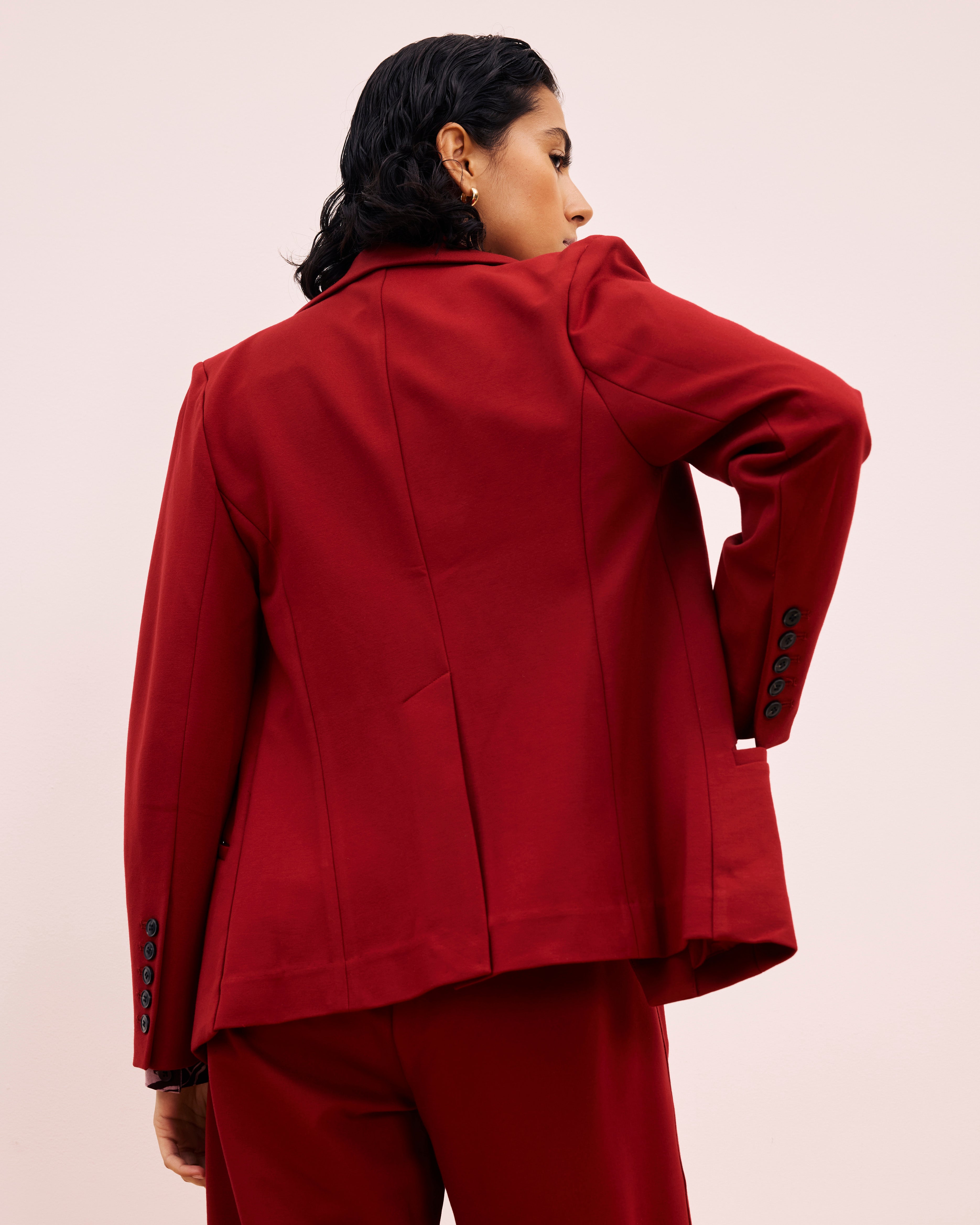 Bianca Double Breasted Ponte Blazer - Garnet