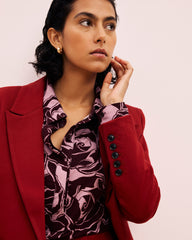 Elbe Popover Liquid Jersey Shirt Classic Fit - Rose Print in Black Cherry