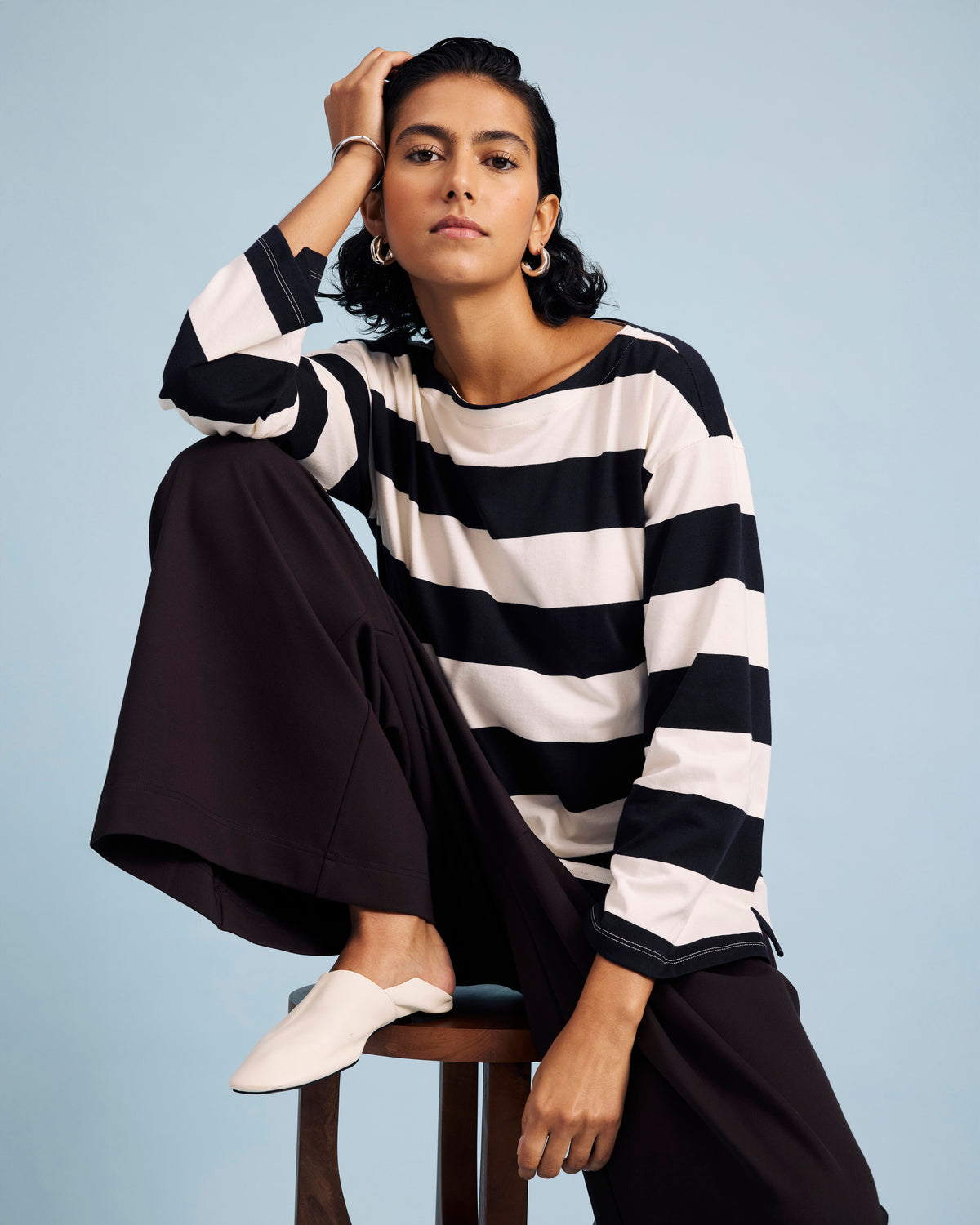 Montauk Breton Stripe Bell Sleeve Top - Ecru/Black Rugby Stripe