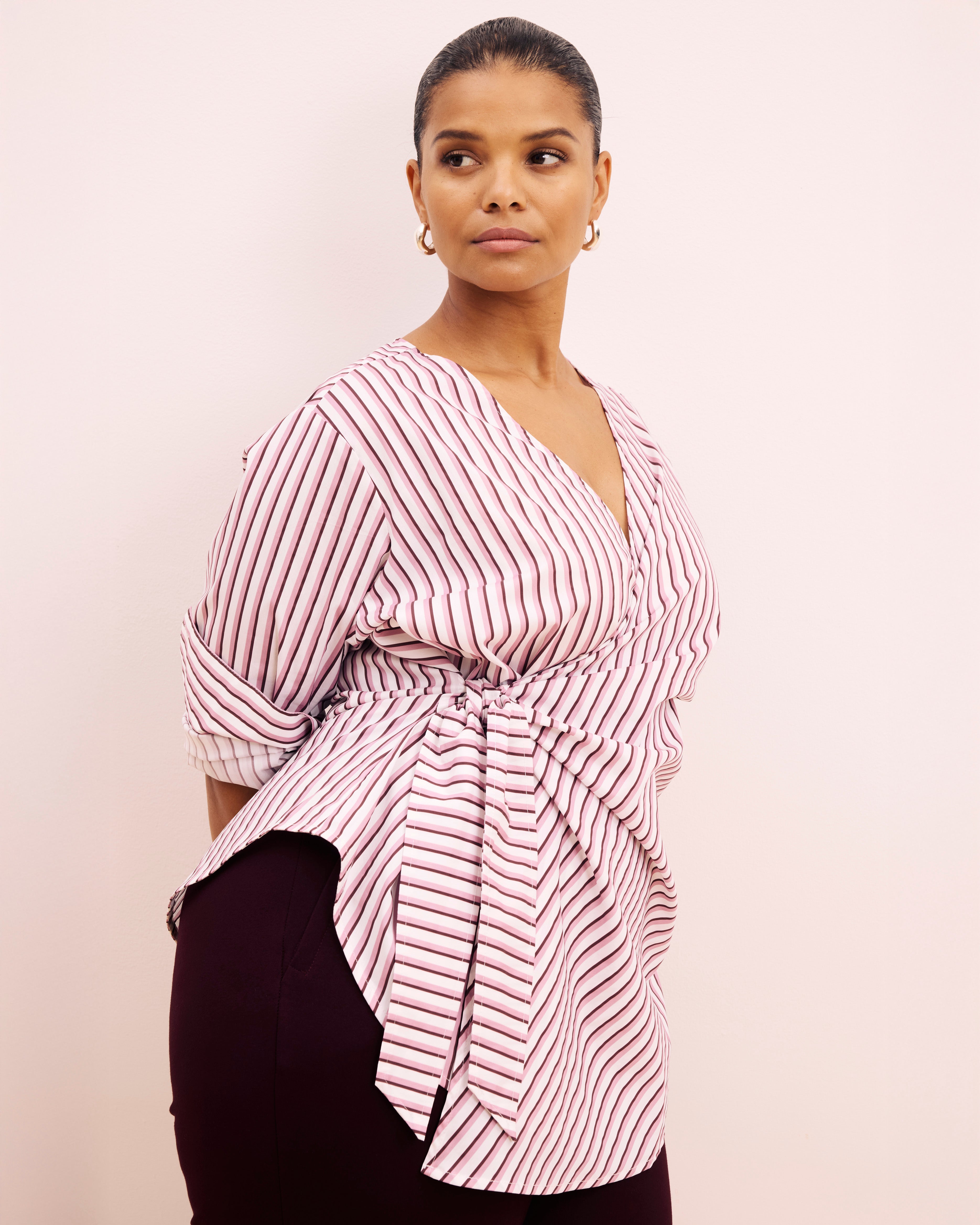 Beacon Stretch Poplin Wrap Shirt - Lilac Multi Stripe