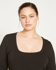 Long Sleeve Square Neck Tee - Black