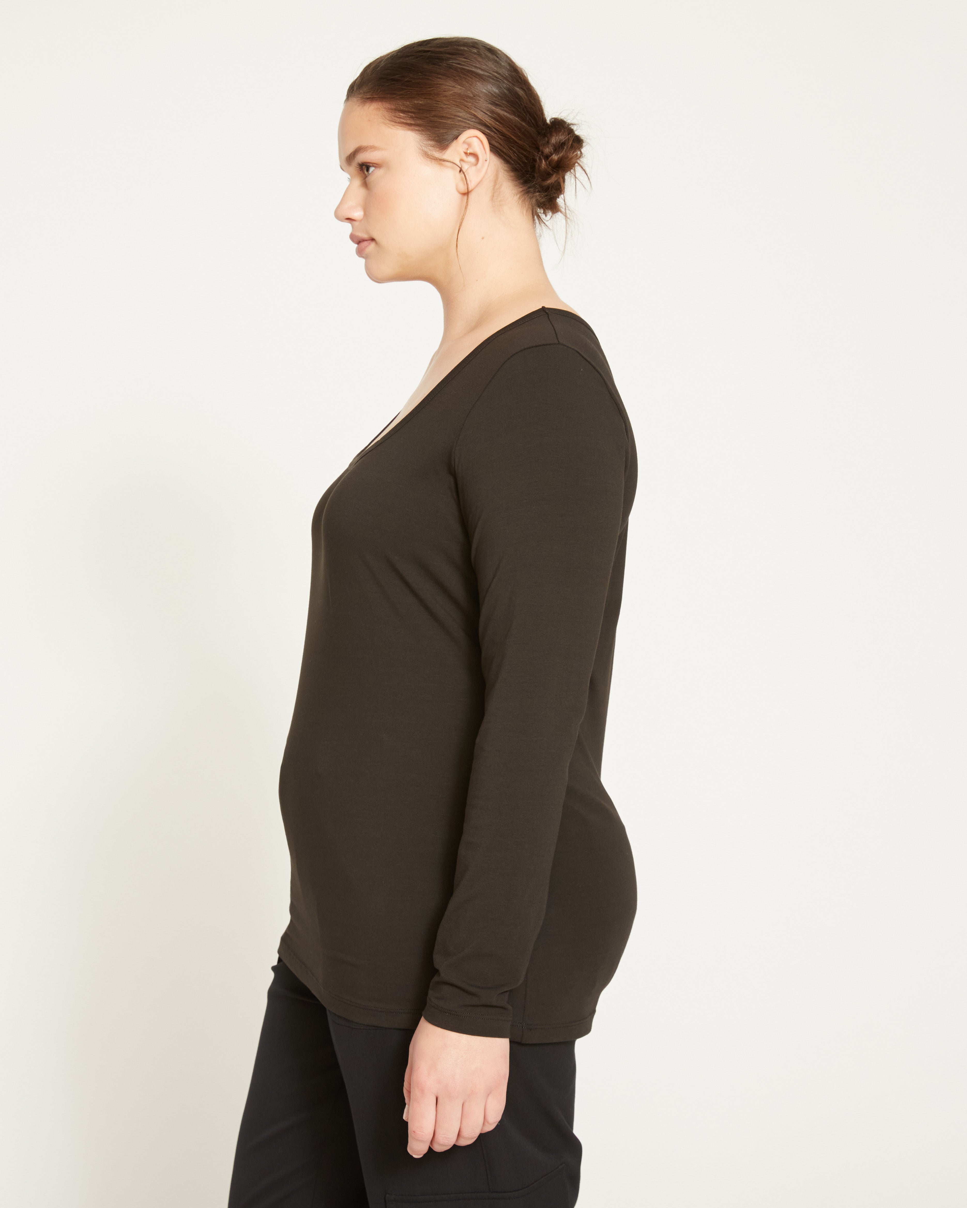 Long Sleeve Square Neck Tee - Black