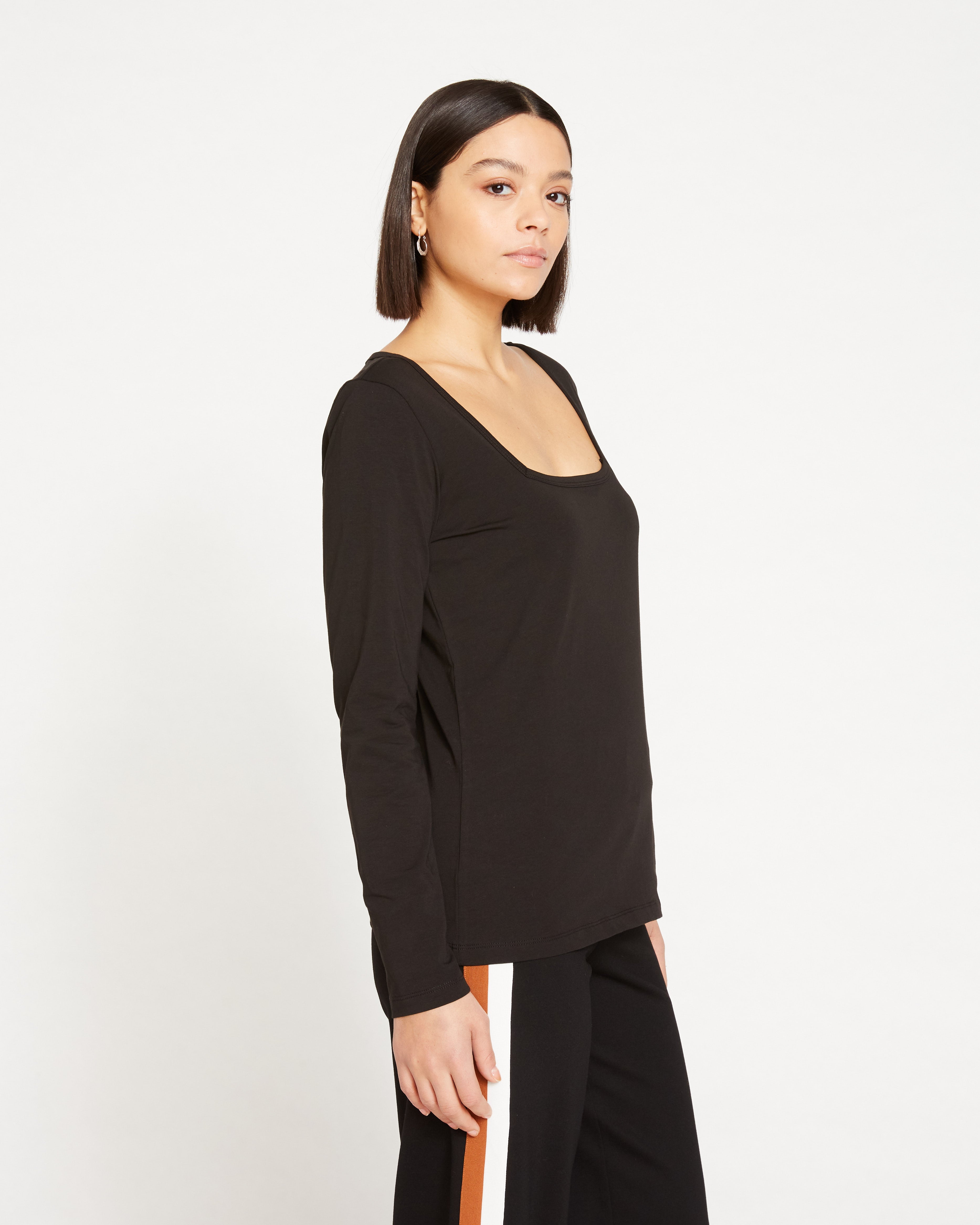 Long Sleeve Square Neck Tee - Black
