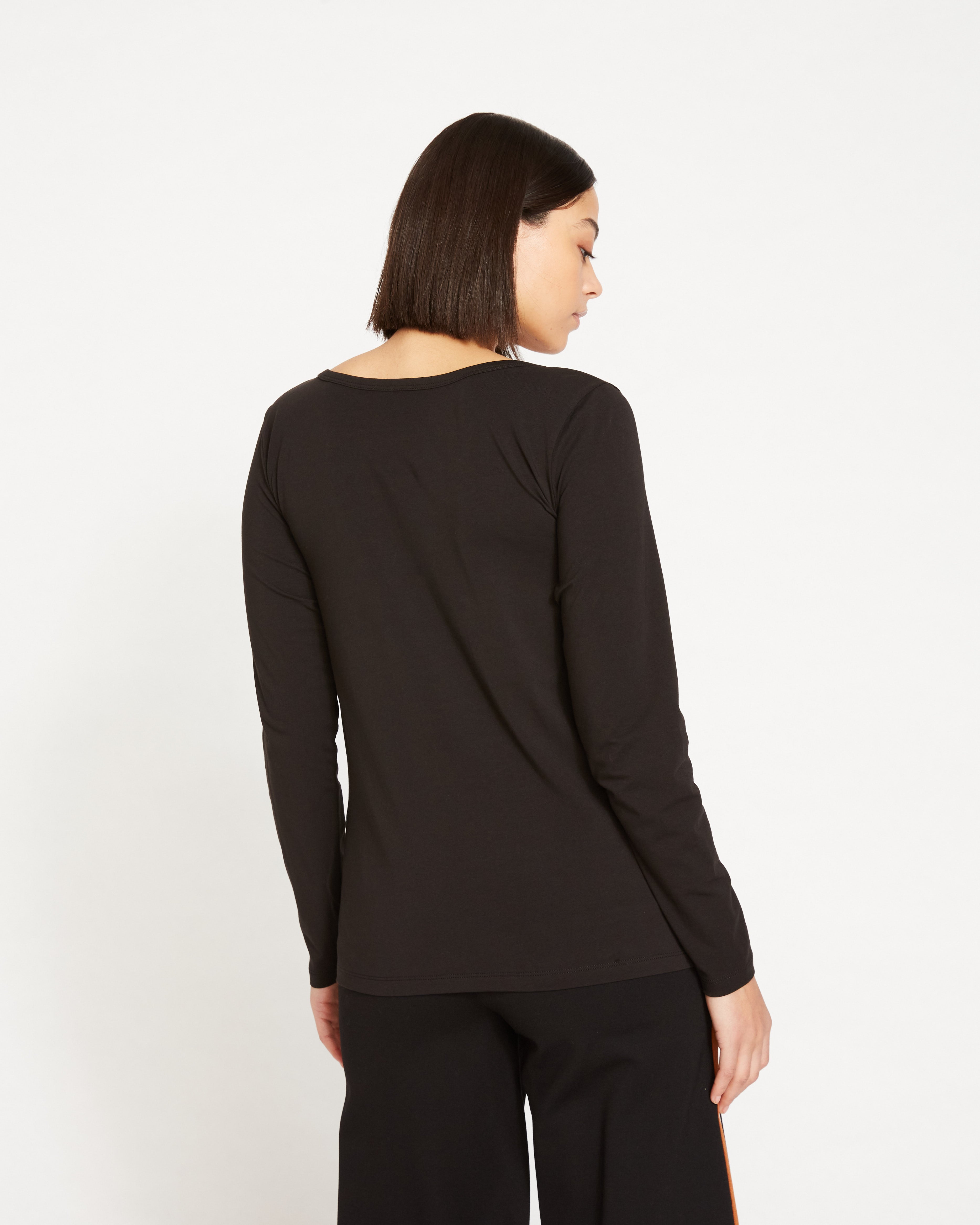 Long Sleeve Square Neck Tee - Black
