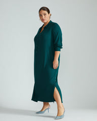 Sally Liquid Jersey Shirt Dress - Forest Green