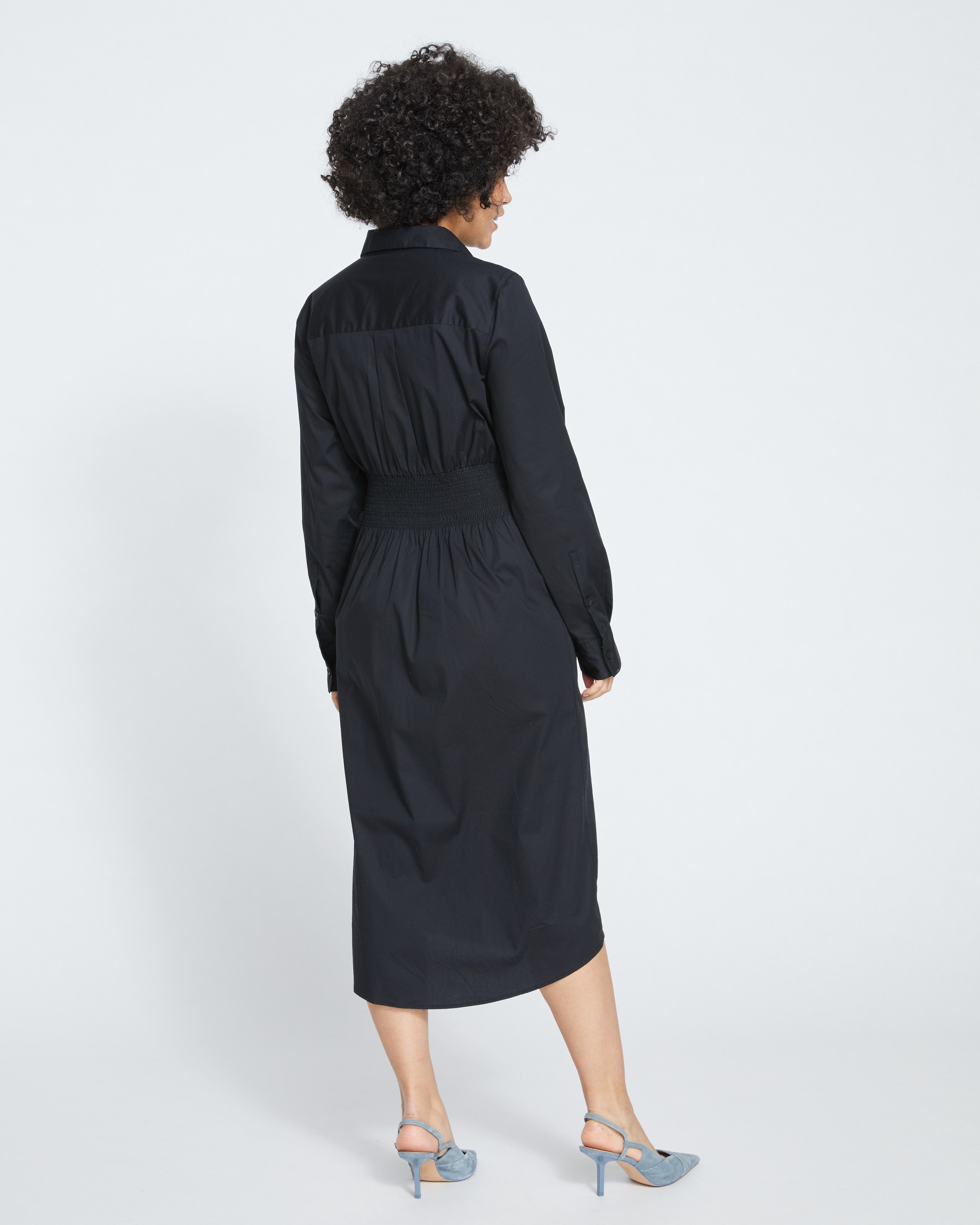 Hamptons Smocked Shirtdress - Black