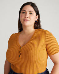 Button Front Sweater Top - Toffee