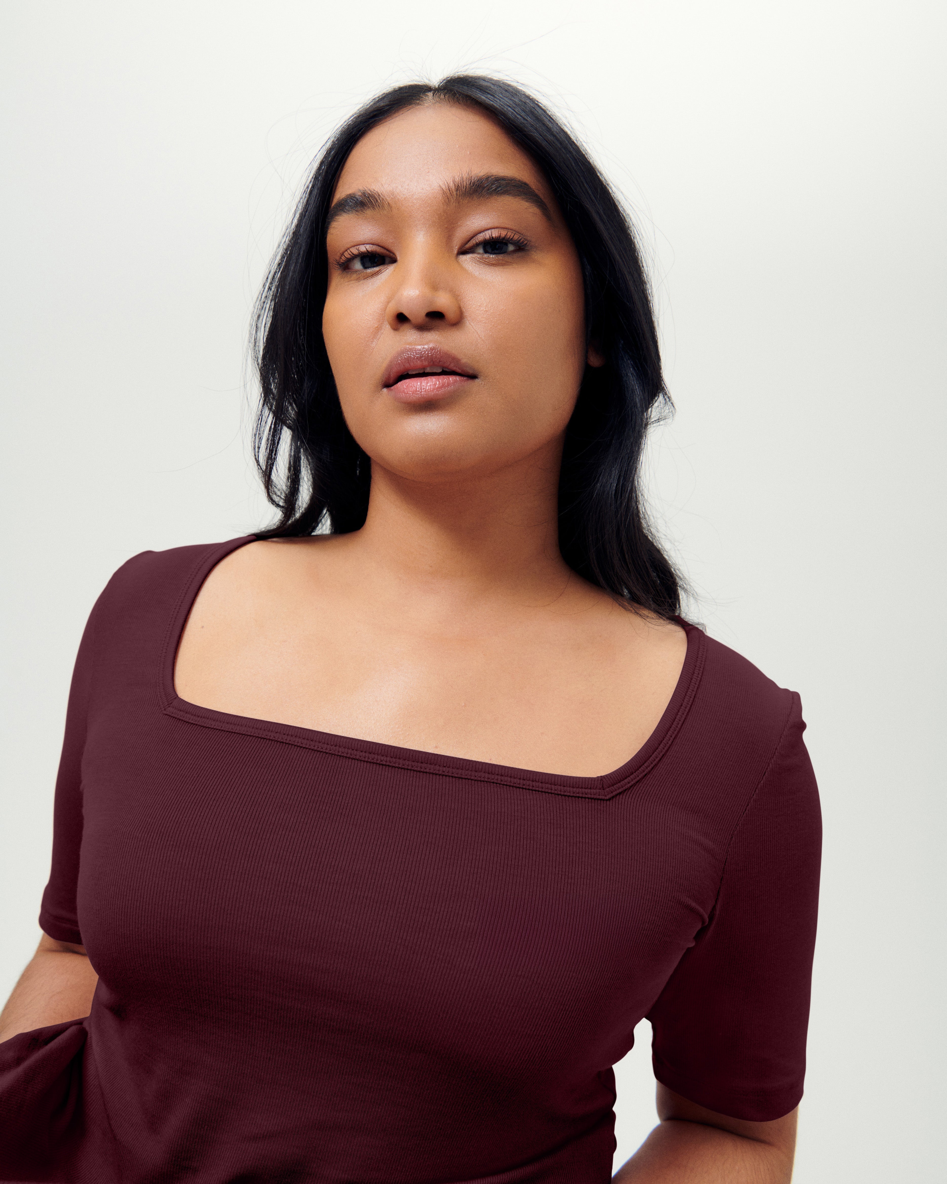 Foundation Short Sleeve Square Neck Tee - Black Cherry