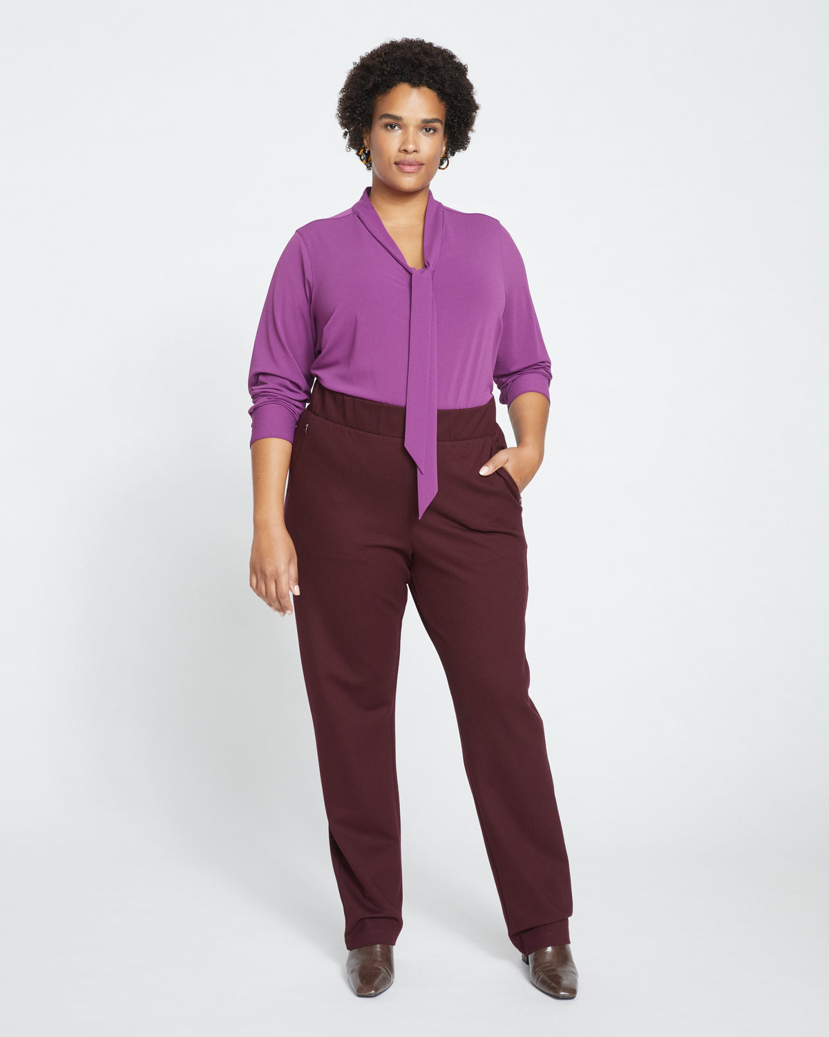 Smart Signature Ponte Pants Long - Black Cherry