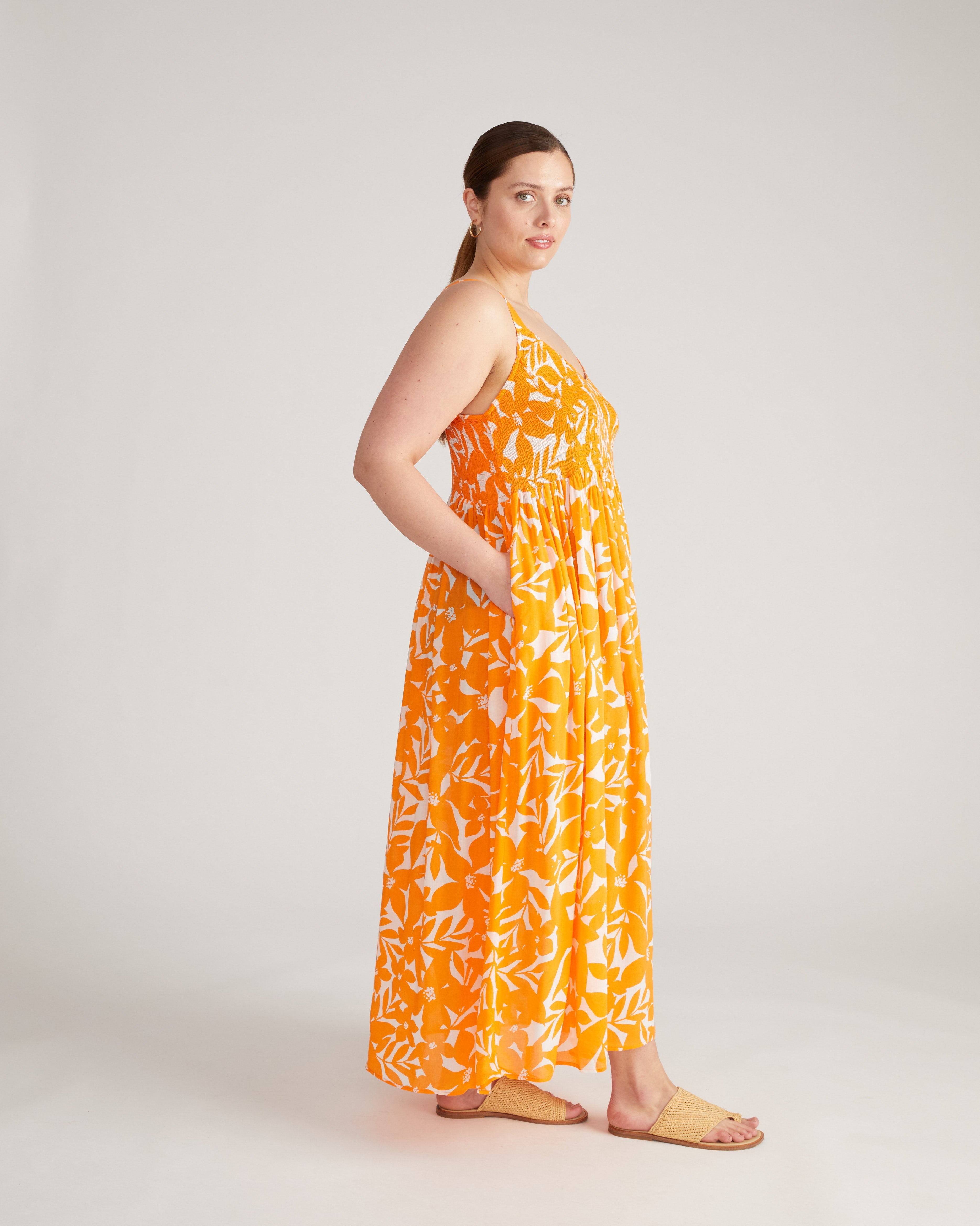 Harmony Voile Dress - Petal Palette Print in Arancia