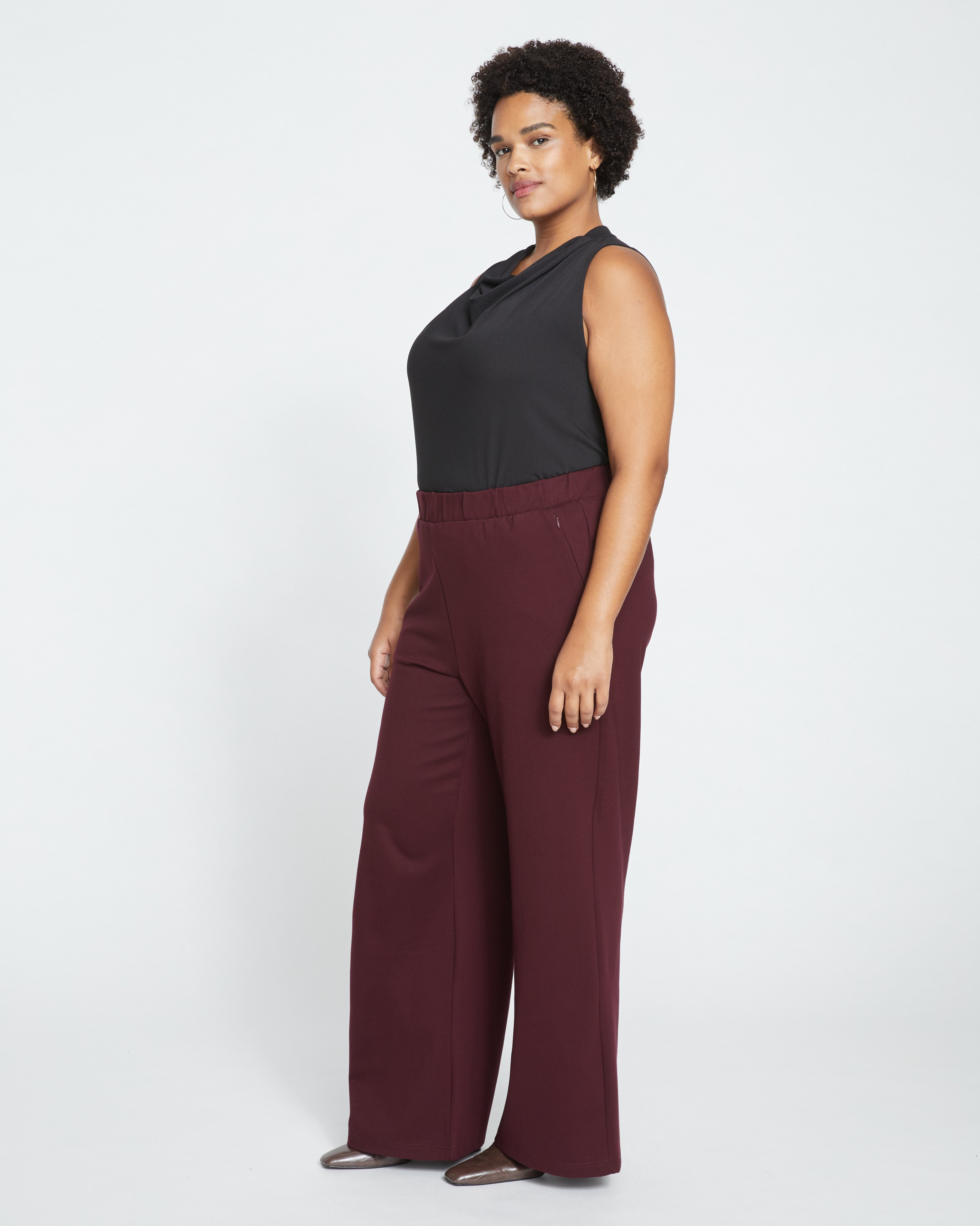 Stephanie Wide Leg Ponte Pants - Black Cherry