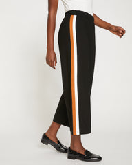 Stephanie Wide Leg Stripe Ponte Pants 27 Inch - Black with Ochre/White Stripe