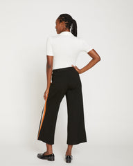 Stephanie Wide Leg Stripe Ponte Pants 27 Inch - Black with Ochre/White Stripe
