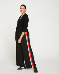 Stephanie Wide Leg Stripe Ponte Pants 30 Inch - Black/Paeonia/Sanguinello