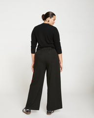 Stephanie Wide Leg Stripe Ponte Pants 30 Inch - Black/Paeonia/Sanguinello