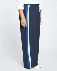 Stephanie Wide Leg Stripe Ponte Pants 30 Inch - Navy with Absinthe/Navy Stripe