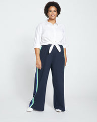Stephanie Wide Leg Stripe Ponte Pants 30 Inch - Navy with Absinthe/Navy Stripe