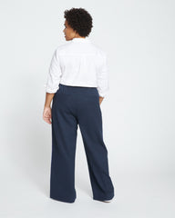 Stephanie Wide Leg Stripe Ponte Pants 30 Inch - Navy with Absinthe/Navy Stripe