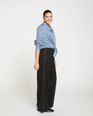 Stephanie Wide Leg Stripe Ponte Pants 33 Inch - Black with Black Stripe