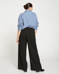 Stephanie Wide Leg Stripe Ponte Pants 33 Inch - Black with Black Stripe