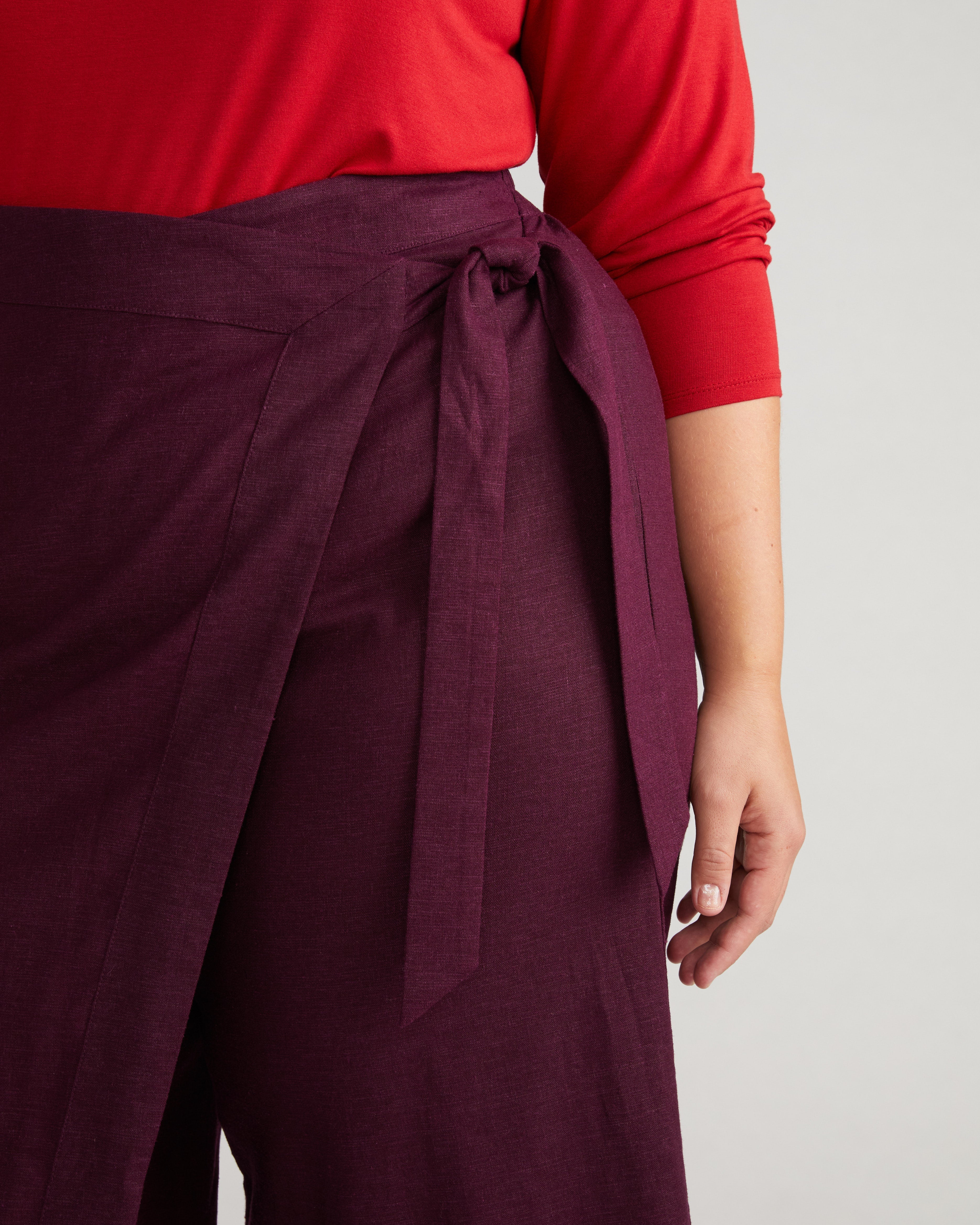 Villa Linen Wrap Culottes - Acai
