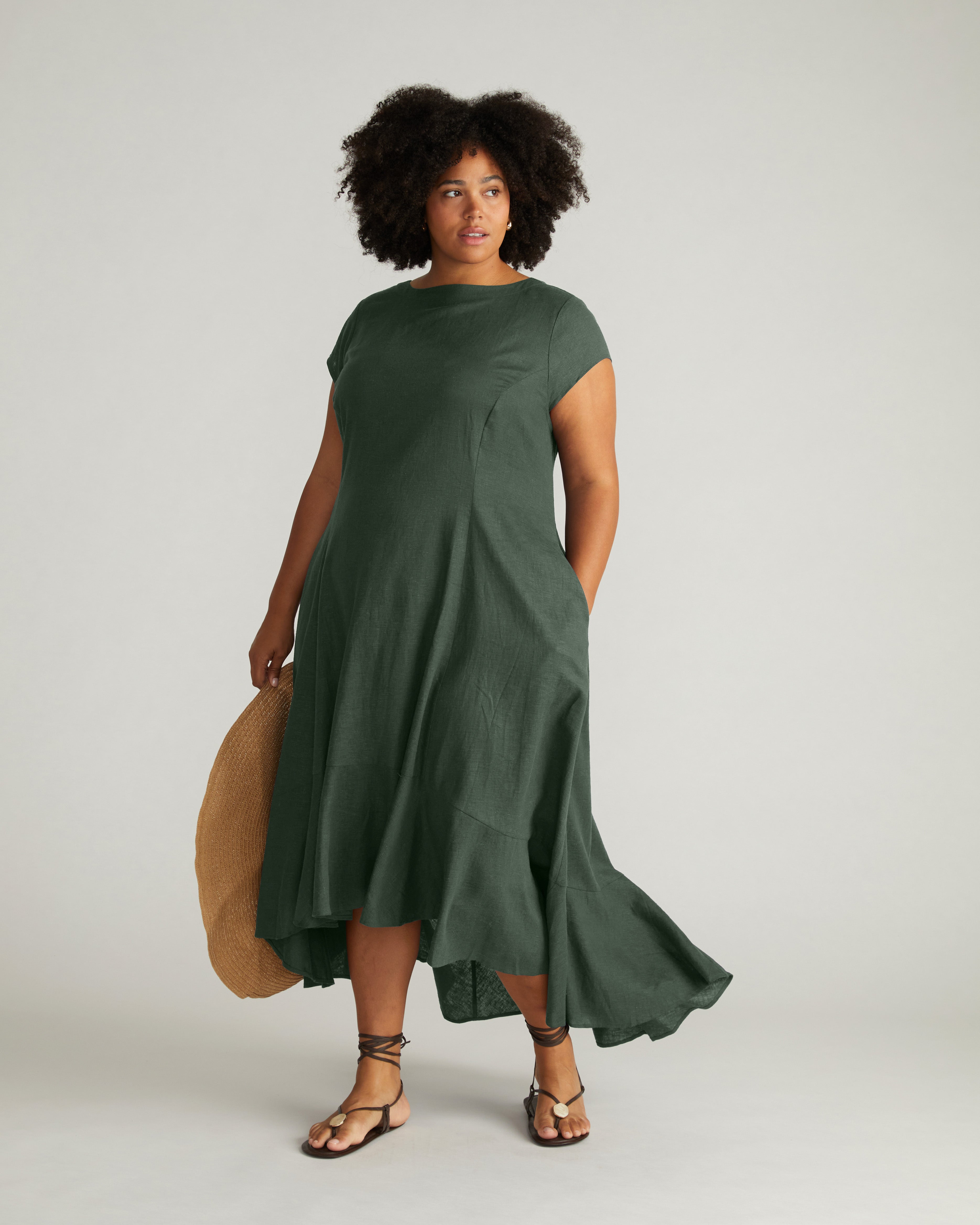 Sunset Linen Flounce Dress - Luscious Green