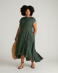 Sunset Linen Flounce Dress - Luscious Green
