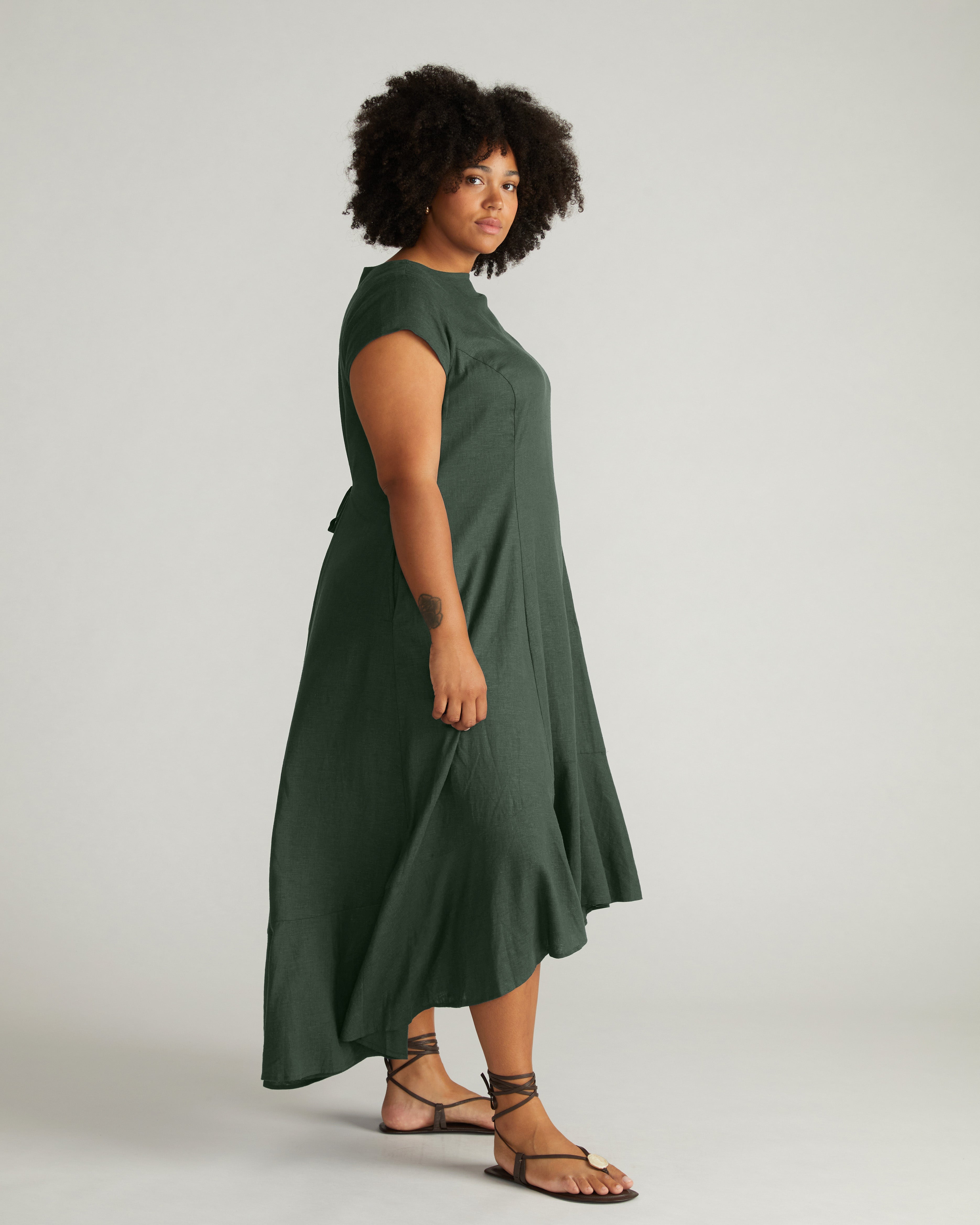 Sunset Linen Flounce Dress - Luscious Green