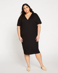 Teresa Liquid Jersey V-Neck Dress - Black