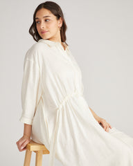 Paros Drawstring Linen Shirtdress - White