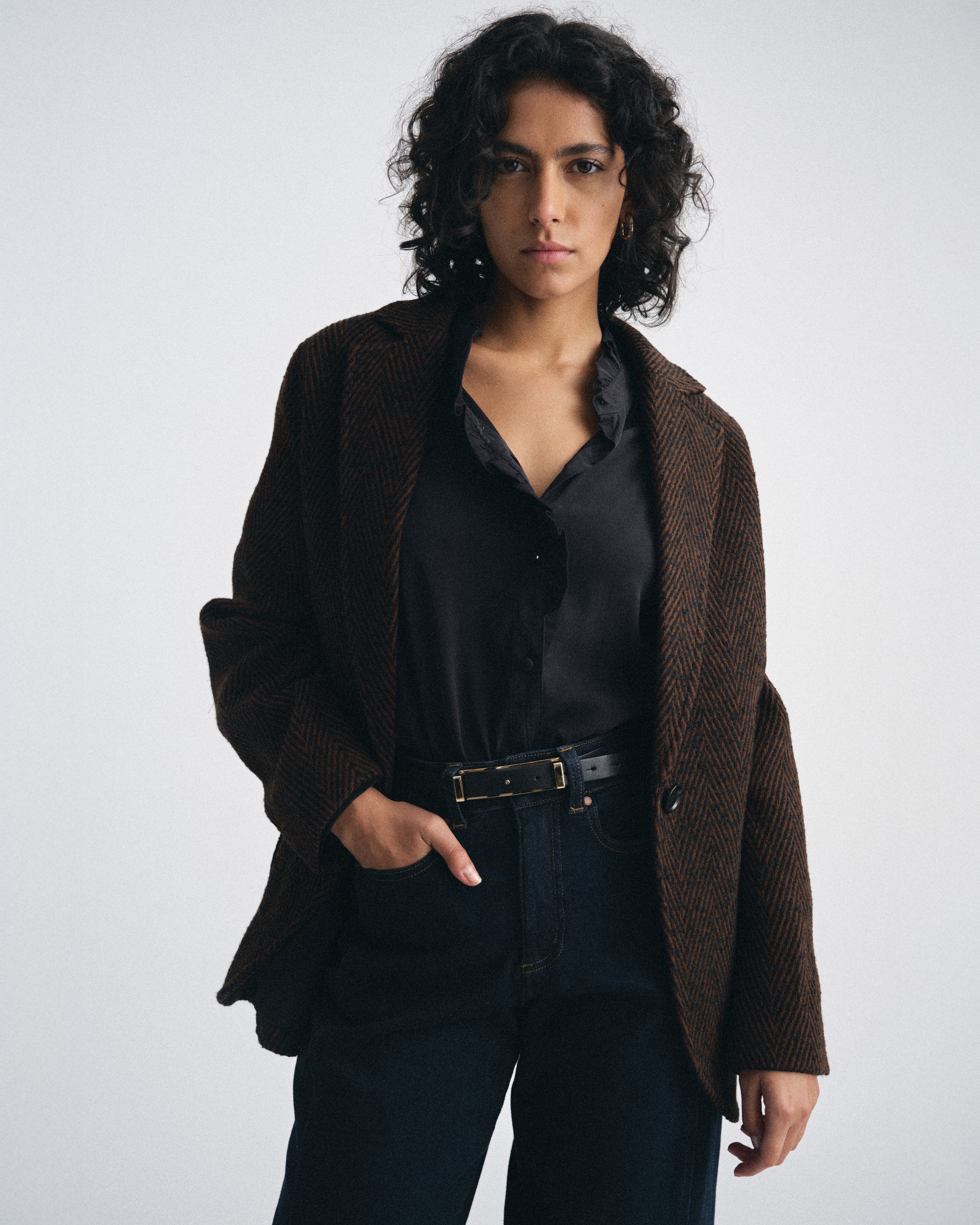 Kidjo Tailored Wool Jacket - Black/Brown Herringbone