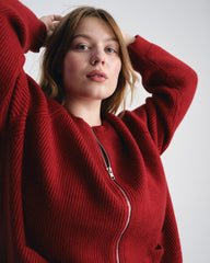 Better-Than-Wool Zip Cardigan - Autumnal Red