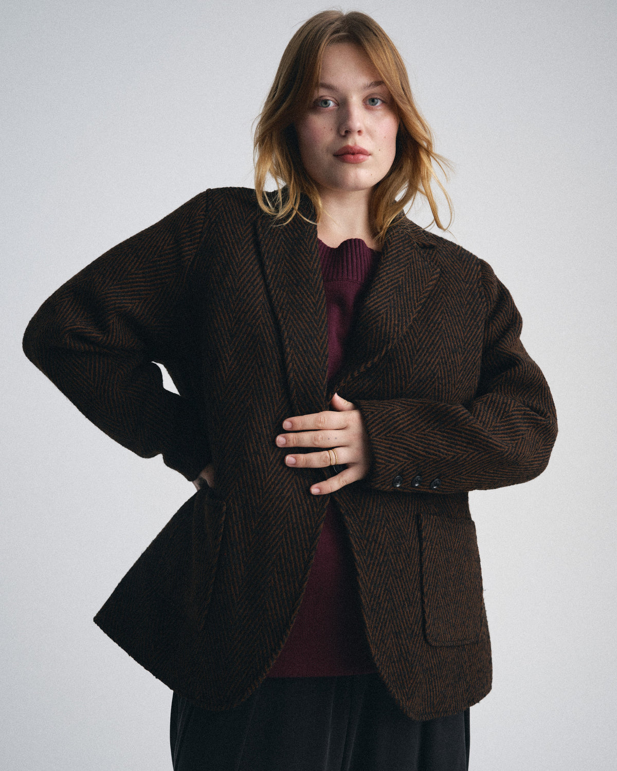 Kidjo Tailored Wool Jacket - Black/Brown Herringbone