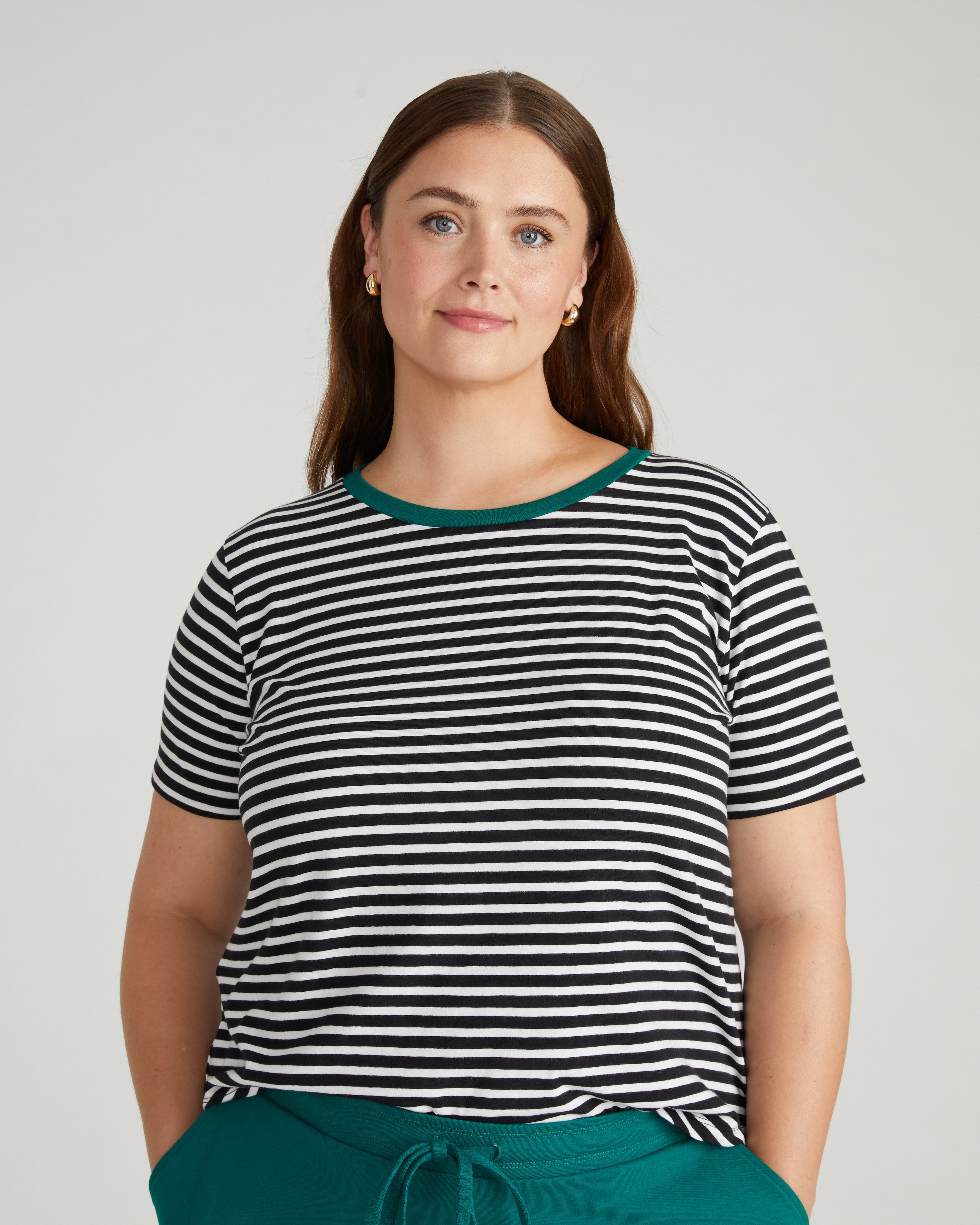 Tee Rex - Black/White Stripe with Aventurine Trim