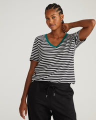 V Rex - Black/White Stripe with Aventurine Trim