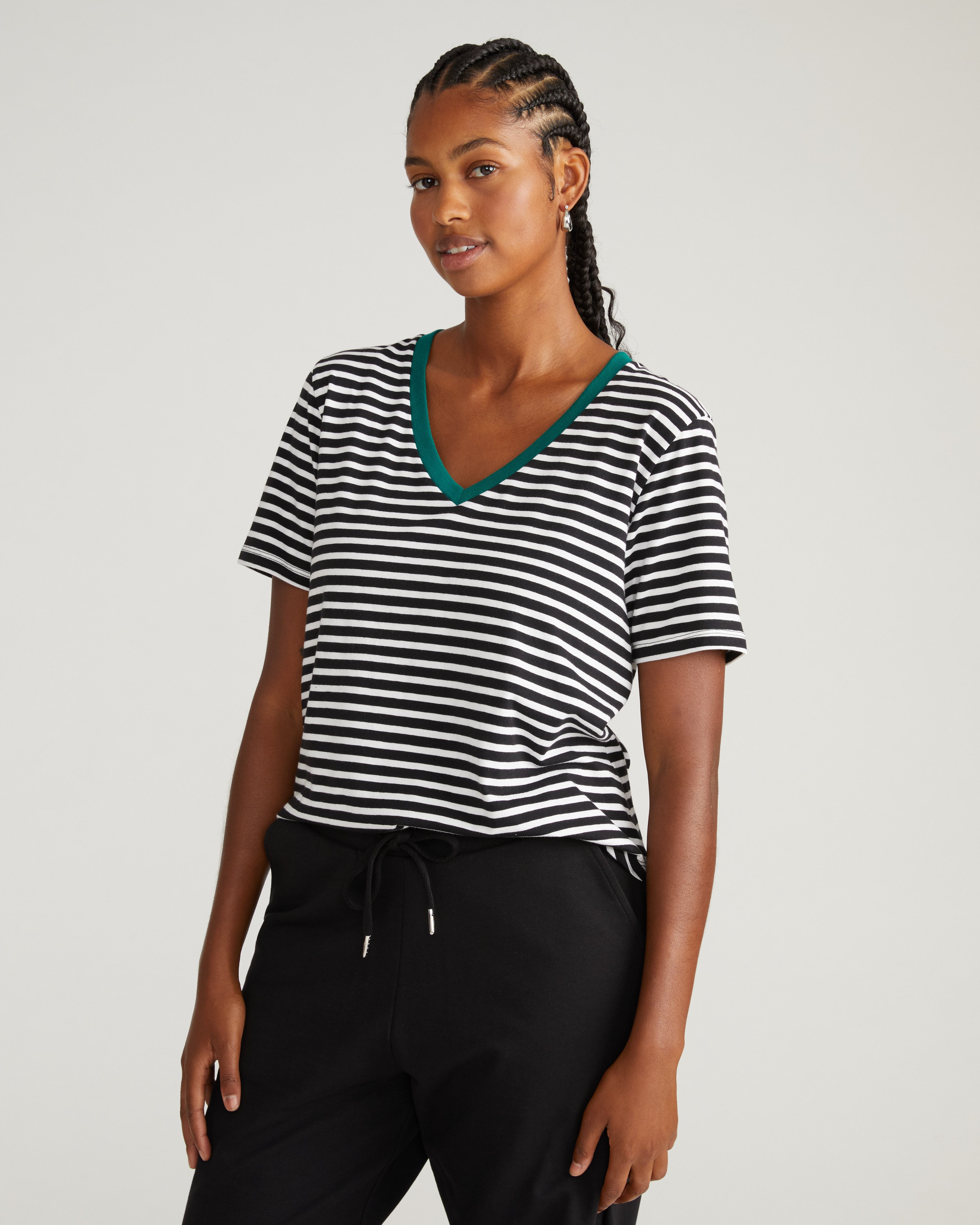 V Rex - Black/White Stripe with Aventurine Trim