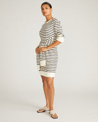 Misa Tie Sweatshirt Dress - Ecru/Black Stripe
