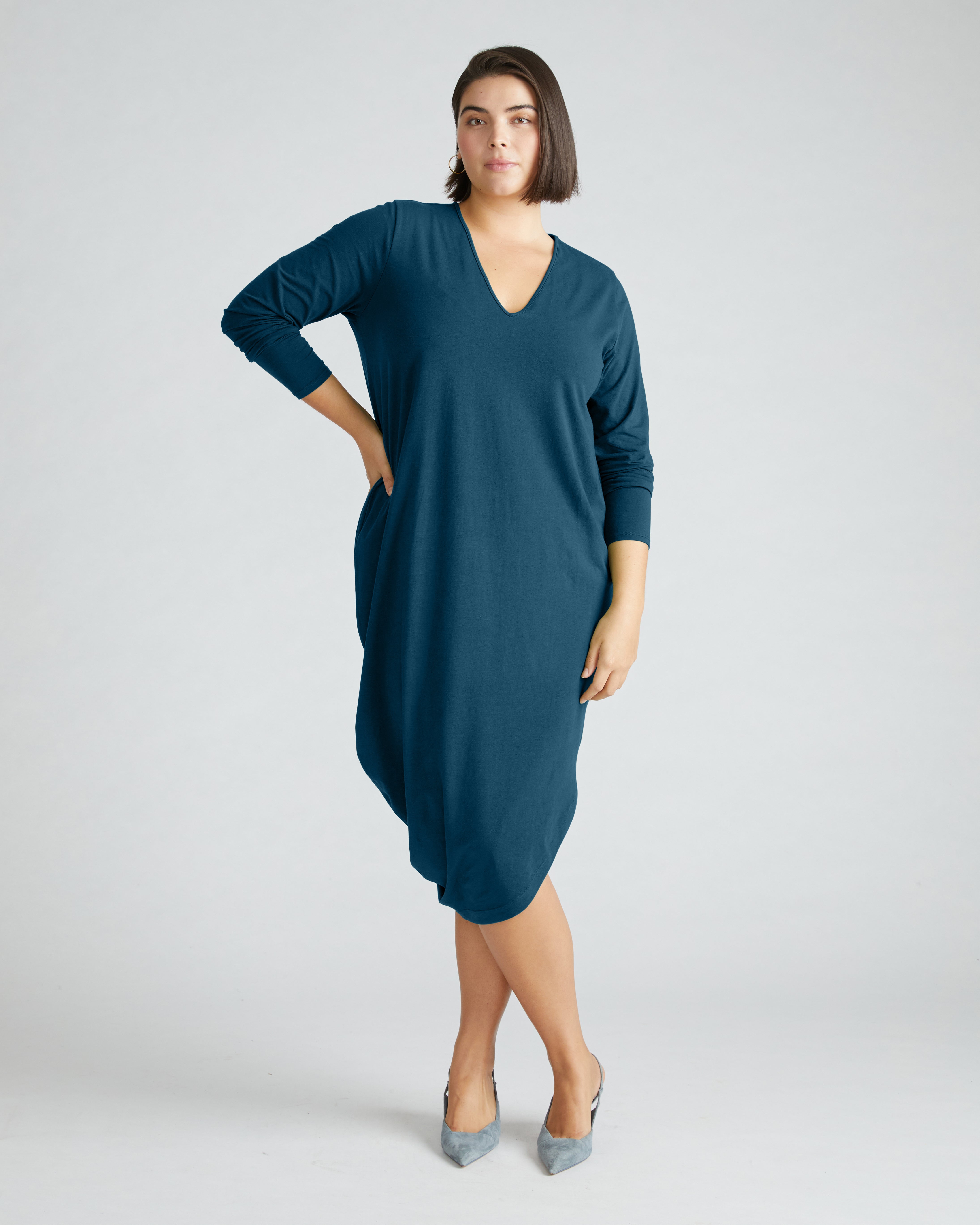 Iconic Long Sleeve V-Neck Geneva Dress - Deep Sea