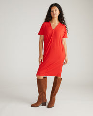 Teresa Liquid Jersey V-Neck Dress - Lipstick