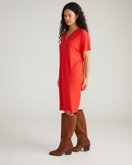 Teresa Liquid Jersey V-Neck Dress - Lipstick