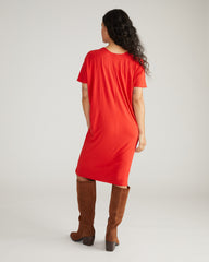 Teresa Liquid Jersey V-Neck Dress - Lipstick