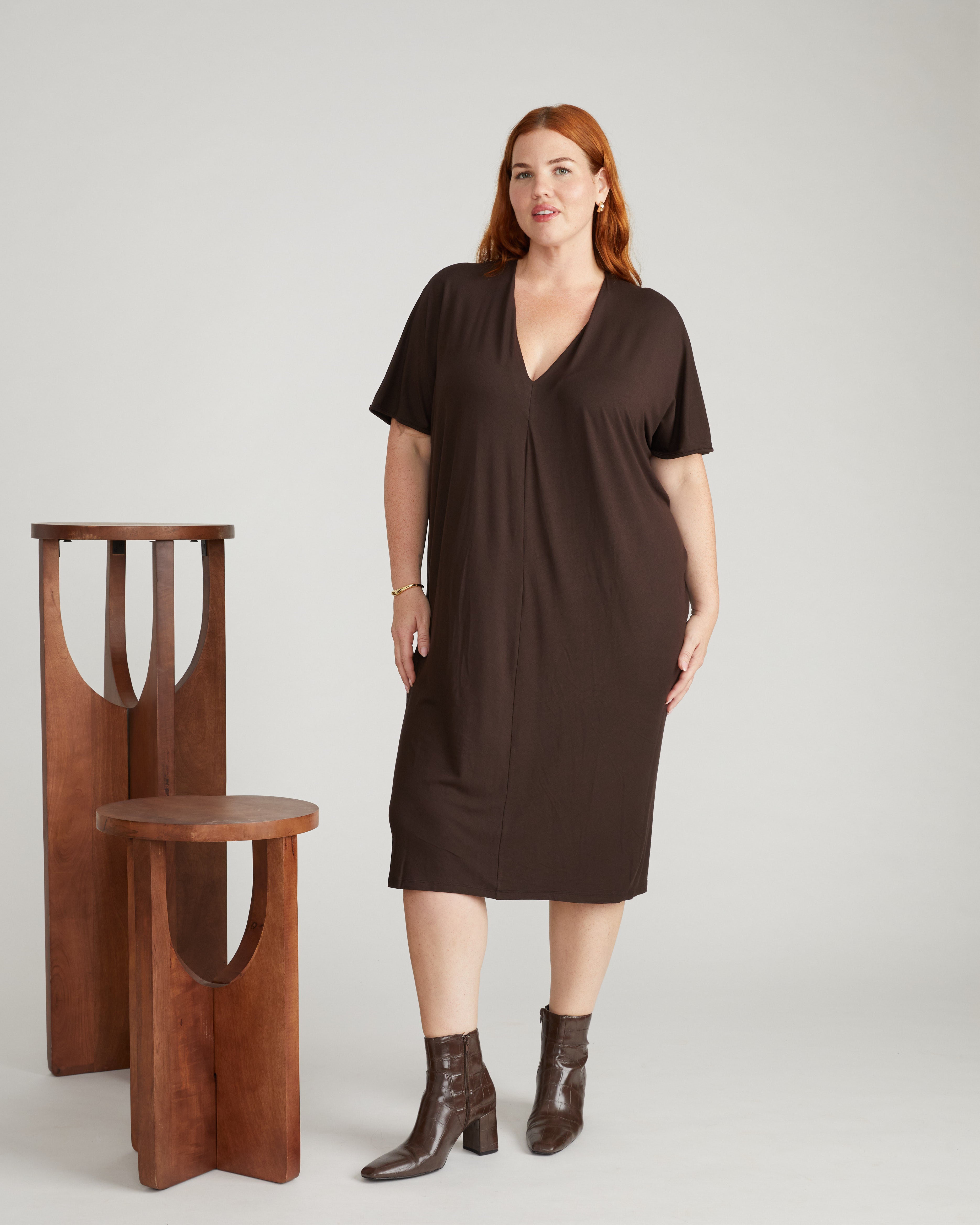 Teresa Liquid Jersey V-Neck Dress - Espresso
