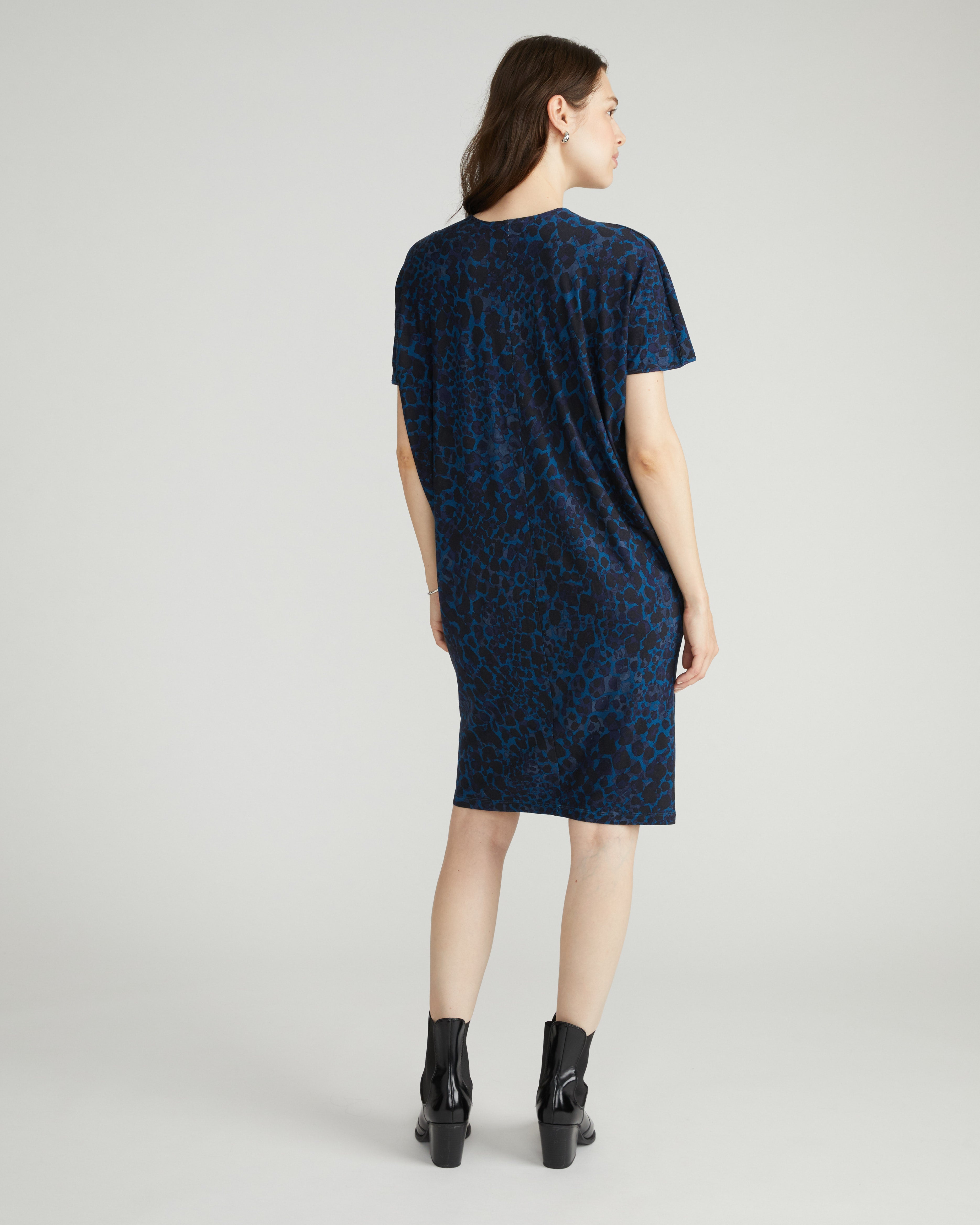 Teresa Liquid Jersey V-Neck Dress - Deep Teal Animal Print