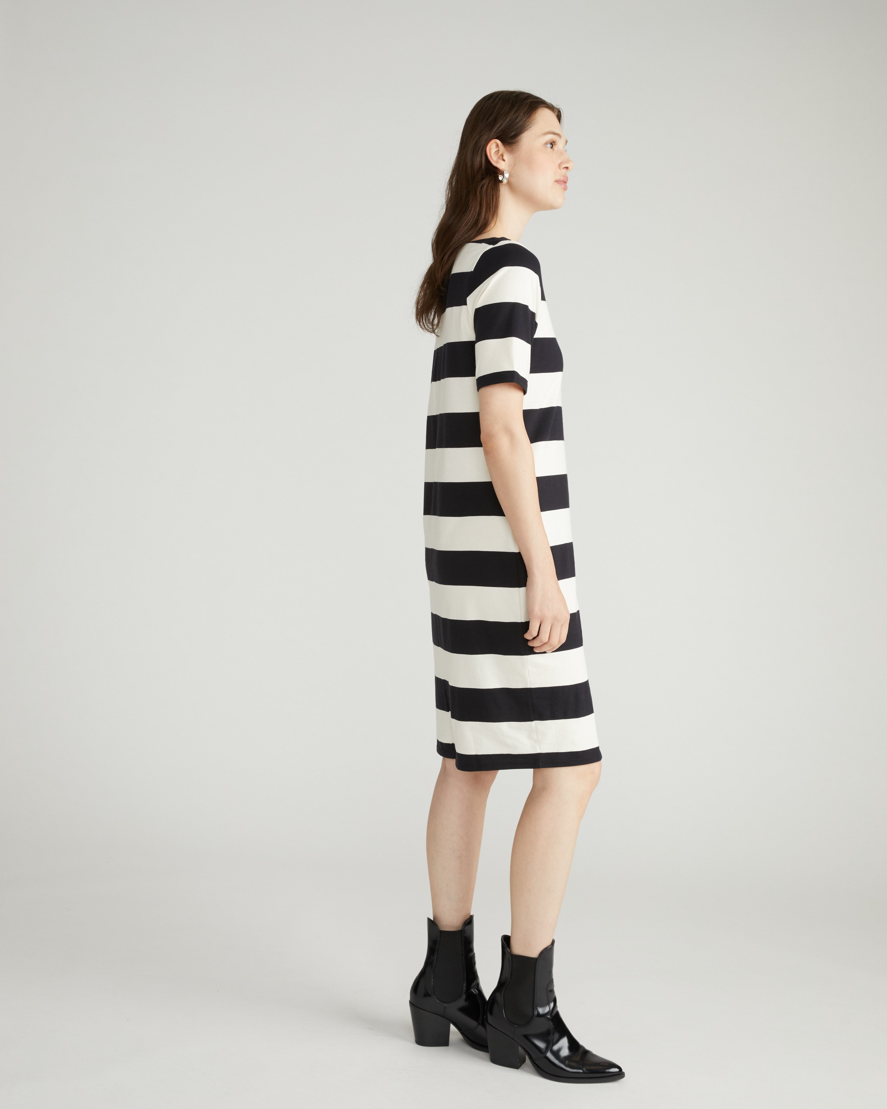 Belle Breton Stripe Jersey Dress - Ecru/Black Rugby Stripe