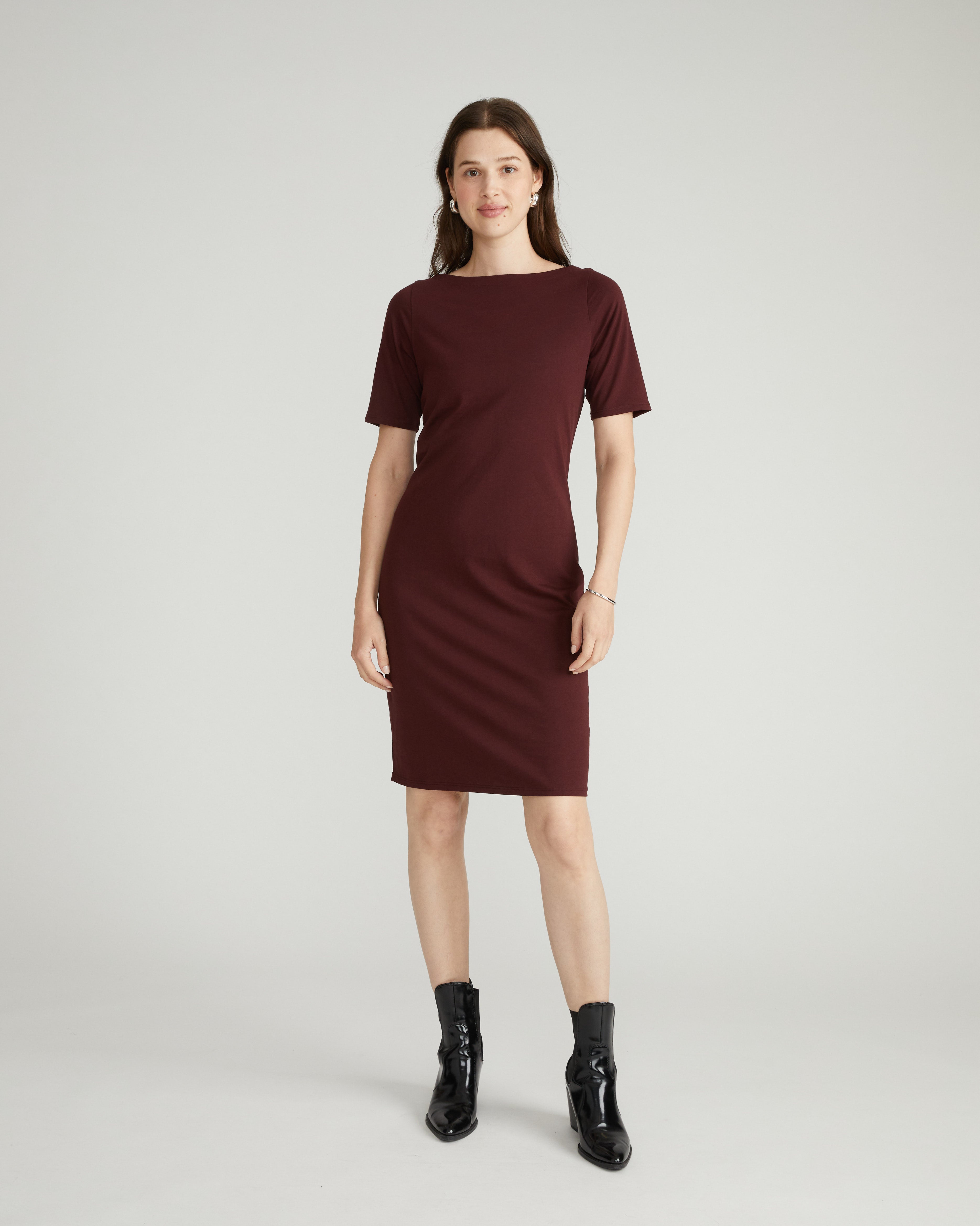 Belle Breton Stripe Jersey Dress - Solid Black Cherry
