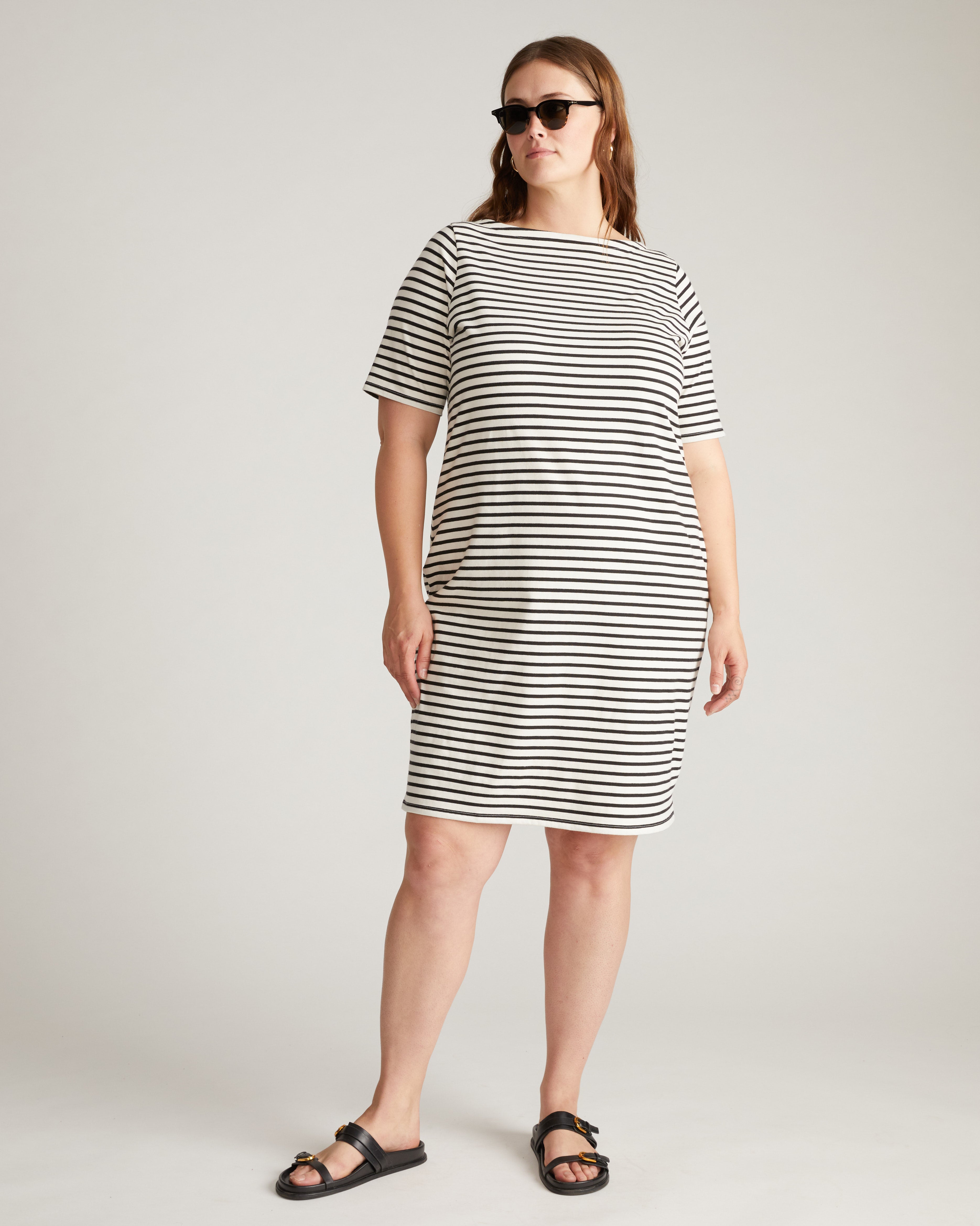 Belle Breton Stripe Jersey Dress - Ecru/Black Stripe