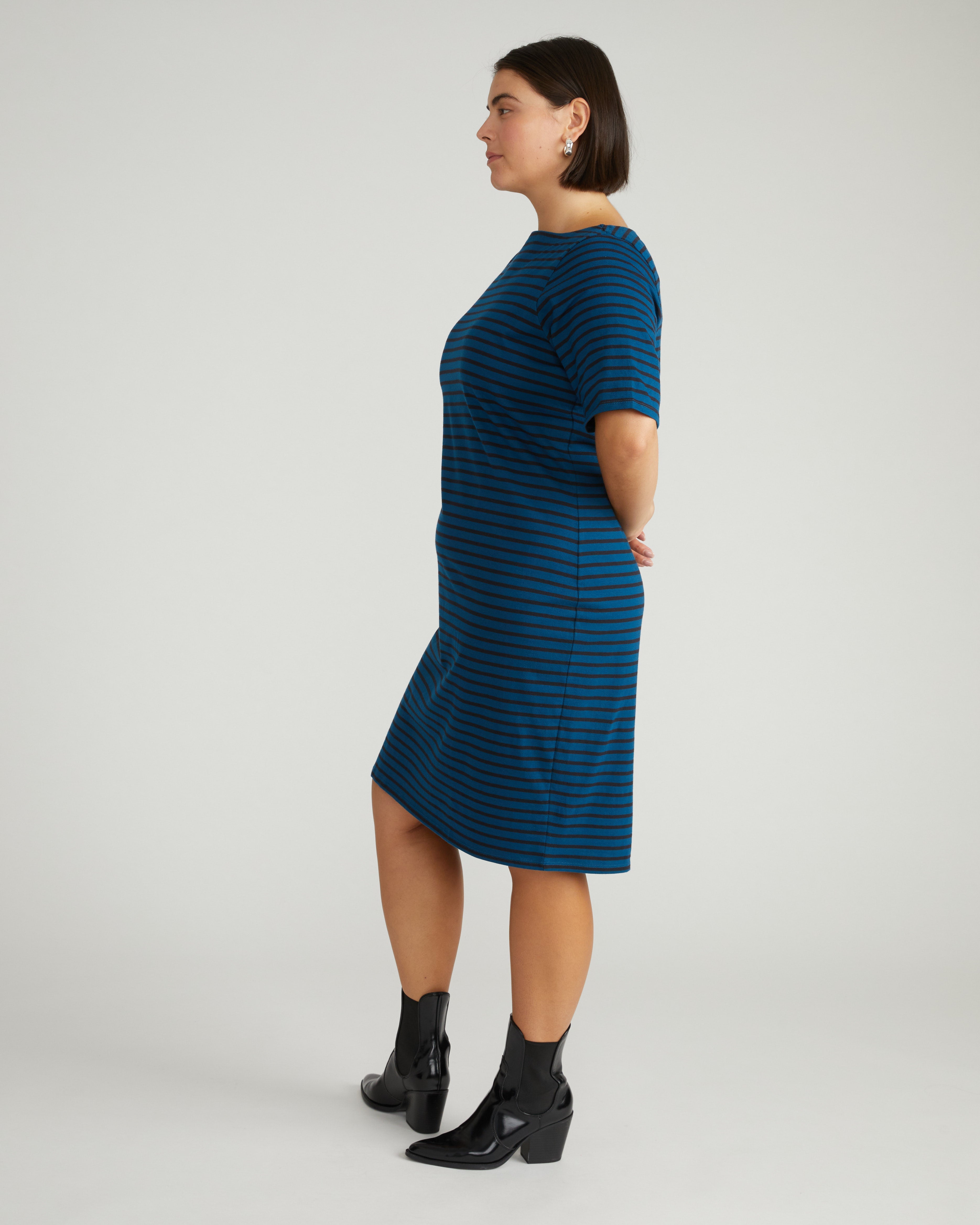 Belle Breton Stripe Jersey Dress - Deep Teal/Black Stripe