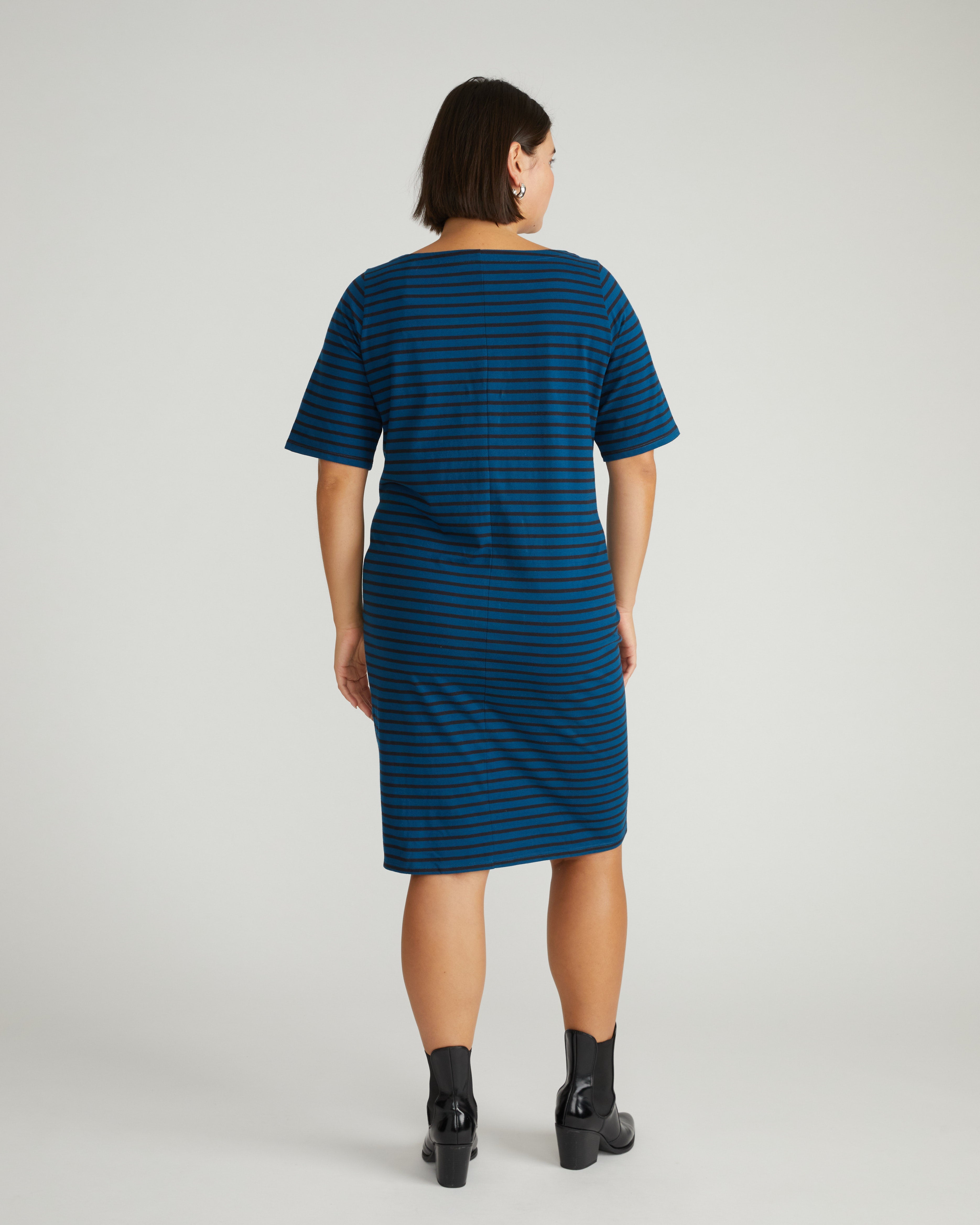 Belle Breton Stripe Jersey Dress - Deep Teal/Black Stripe